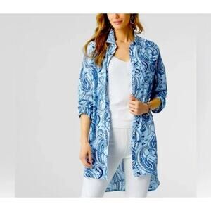 Coco & Carmen Blue Paisley Tunic Top Dress Cover Up SZ L/ XL NWT Coastal Grandma